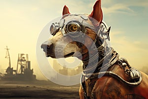 Dog in Steampunk Collar and Goggles