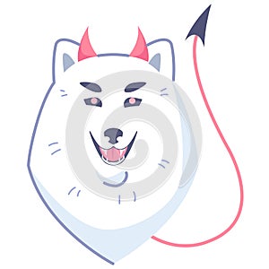 Dog sticker, insidious devil. Emoticon for social networks and messengers. Cute kawaii animal in cartoon style