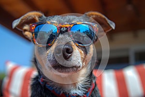 Dog in sunglasses, American flag holiday. Generative AI