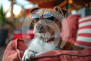 Dog in sunglasses, American flag holiday. Generative AI