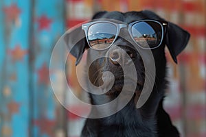 Dog in sunglasses, American flag holiday. Generative AI