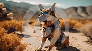 A Dog With Sunglasses Exploring A National Park. Generative AI