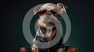 A Dog With Sunglasses Going To A Cigar Lounge. Generative AI