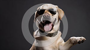 A Dog With Sunglasses Taking A Improv Class. Generative AI photo