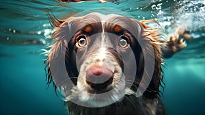 Dog swimming underwater, ai generative illustration