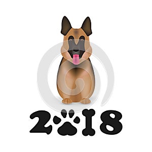 Dog is symbol Chinese zodiac of new 2018 year. Chinese calendar for the new year of Dog 2018. German shepherd dog isolated on whit