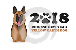 Dog is symbol Chinese zodiac of new 2018 year. Chinese calendar for the new year of Dog 2018. German shepherd dog isolated on whit