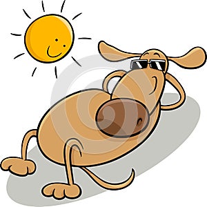 Dog taking sunbath cartoon illustration