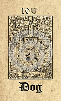Dog. Tarot card from Lenormand Gothic Mysteries oracle deck