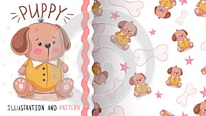 Dog, tedy puppy - seamless pattern