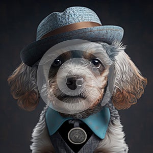 Dog tibetan terrier gangster generative ai. Tibetan terrier puppy breed wearing fedoras