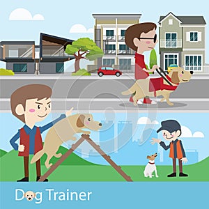 Dog trainer training vector illustration