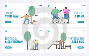 Dog Training Concept. Website Landing Page. Dog Trainers Are Training Dogs In the Special Pet Park