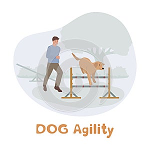 Dog Training Man Hurdle Course Agility Competition