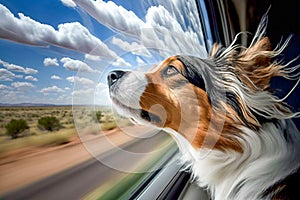 Dog travelling in a car. Generative AI