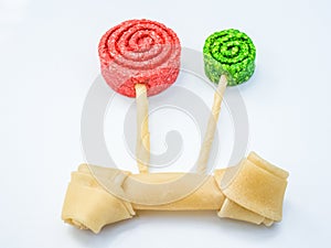 Dog treats on white background