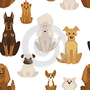 Dog types and breeds canine animals seamless pattern vector