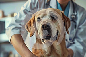 Dog undergoes health examination by attentive veterinarian for optimal care