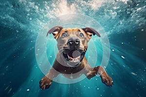 dog vacation fun pool funny swimming snorkeling underwater water puppy. Generative AI.