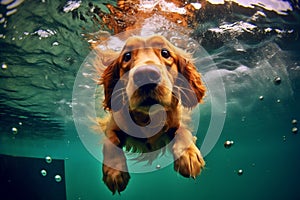 dog vacation fun puppy pool underwater snorkeling funny water swimming. Generative AI.