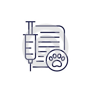 dog vaccination certificate line icon on white
