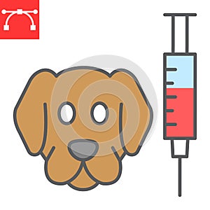 Dog vaccination color line icon, vaccine and injection, pet vaccination vector icon, vector graphics, editable stroke