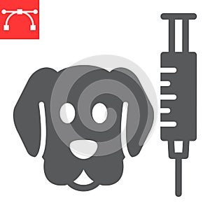 Dog vaccination glyph icon, vaccine and injection, pet vaccination vector icon, vector graphics, editable stroke solid