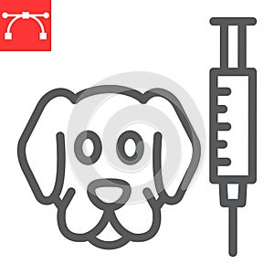 Dog vaccination line icon, vaccine and injection, pet vaccination vector icon, vector graphics, editable stroke outline