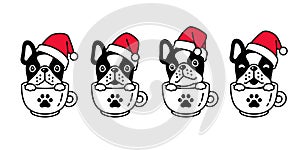 Dog vector Christmas french bulldog Santa Claus hat icon coffee cup puppy pet paw character cartoon symbol scarf illustration dood