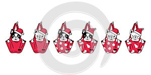 Dog vector Christmas french bulldog Santa Claus hat shopping bag puppy pet icon character cartoon symbol tattoo stamp scarf illust