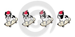 Dog vector Christmas french bulldog Santa Claus hat skateboard surfskate icon puppy pet character cartoon symbol tattoo stamp scar