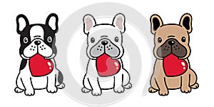 Dog vector french bulldog heart valentine cartoon character icon sitting smile logo breed illustration