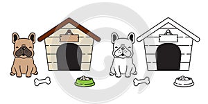 Dog vector french bulldog house ball bowl cartoon character icon logo illustration brown