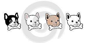 Dog vector french bulldog icon bone food puppy eating character cartoon head face pet symbol scarf isolated tattoo stamp clip art
