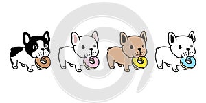 Dog vector french bulldog icon donut bone puppy eating food character cartoon pet symbol isolated tattoo stamp clip art illustrati