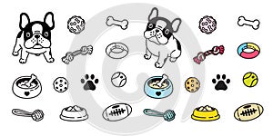 Dog vector french bulldog icon paw bone food bowl ball toy footprint cartoon character illustration doodle