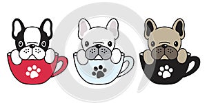 Dog vector french bulldog pug cartoon character illustration dog bone coffee cup