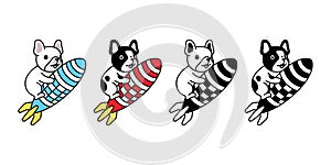 Dog vector french bulldog rocket bomb icon space flying cartoon character logo symbol illustration doodle design