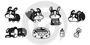 dog vector french bulldog sleeping puppy toy bed milk bottle icon cartoon character pet doodle symbol illustration