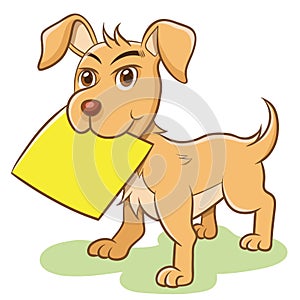 Dog vector holding empty paper note label.