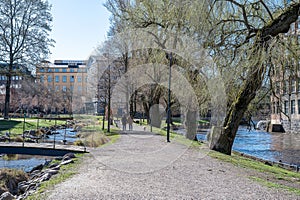 Dog walk during spring in Norrkoping, Sweden