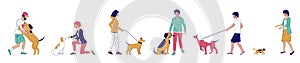 Dog walker characters, vector flat isolated illustration