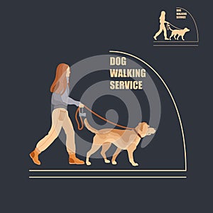 Dog walking service. Dog sitter. Flat Vector Illustration.