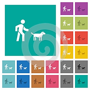 Dog walking square flat multi colored icons