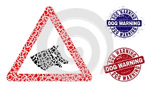 Dog Warning Mosaic of Shards with Dog Warning Textured Stamps