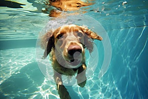 dog water funny swimming underwater snorkeling pool puppy vacation fun. Generative AI.