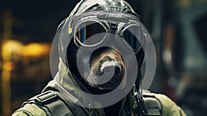 A dog wearing aviator pilot goggles and a jacket, AI