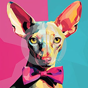 Colorful Dog With Bow Tie: Futuristic Retro Art photo