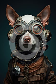 Dog Wearing Gas Mask and Goggles