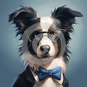 Elegantly Formal Dog Portrait In Western-style Glasses